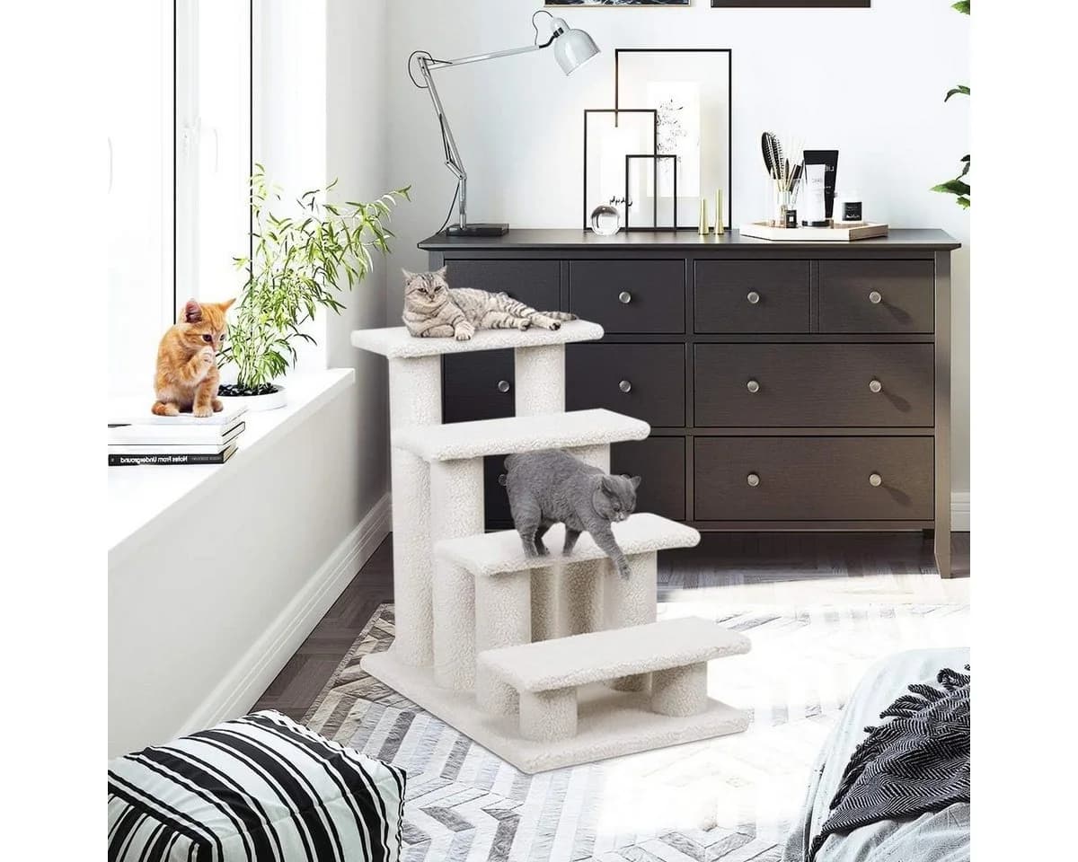 KOMFOTTEU Haustiertreppe Katzentreppe mit Lammfell beige - Bild 3