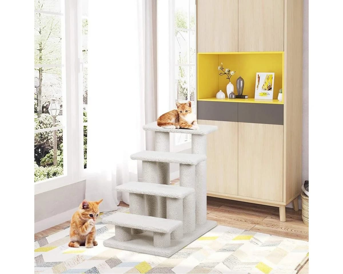 KOMFOTTEU Haustiertreppe Katzentreppe mit Lammfell beige - Bild 4
