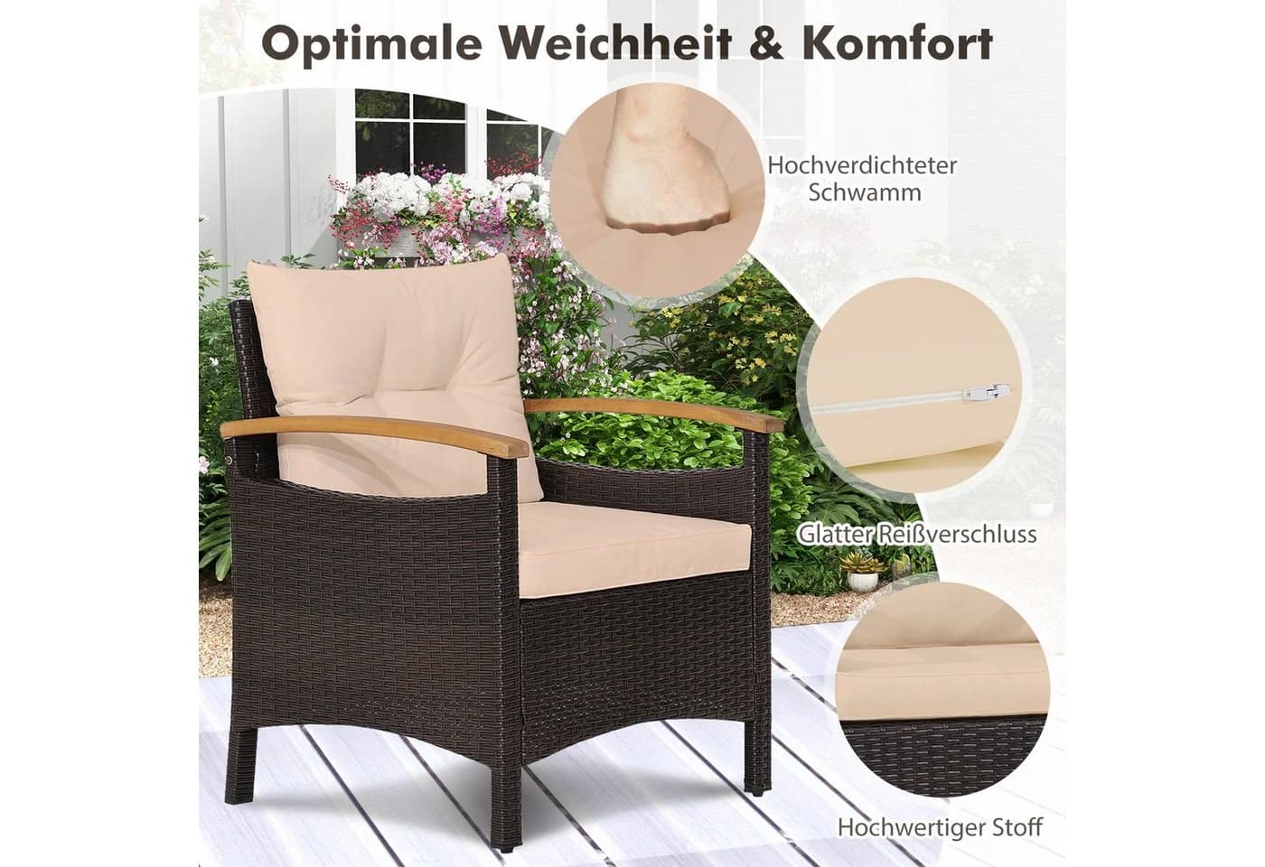 KOMFOTTEU Balkonset 3-teilig PE-Rattan Akazienholz Braun - Bild 3