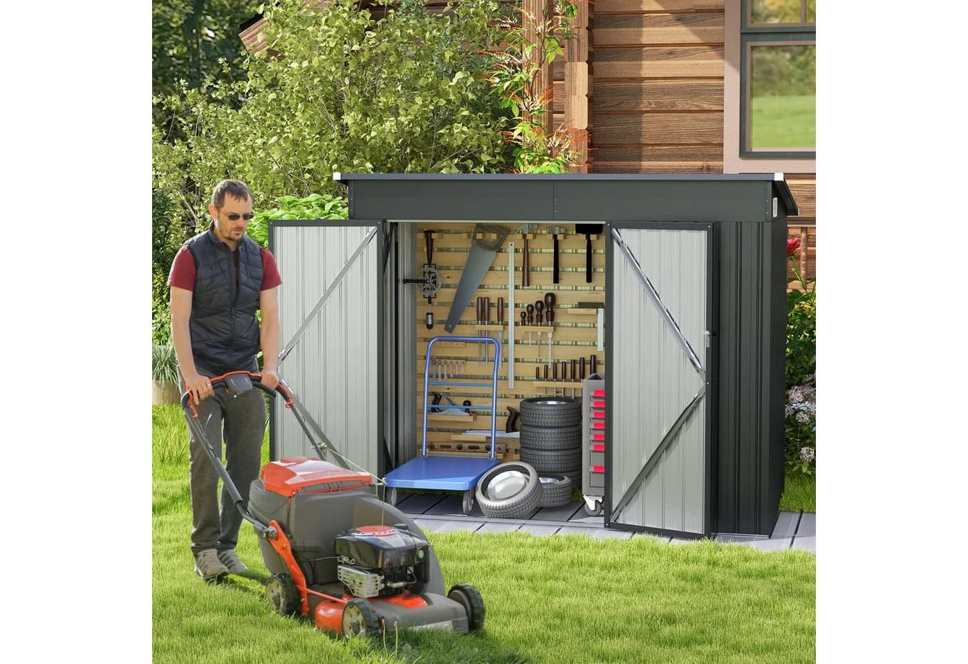 COSTWAY Gerätehaus 235x117 cm Dunkelgrau Pultdach