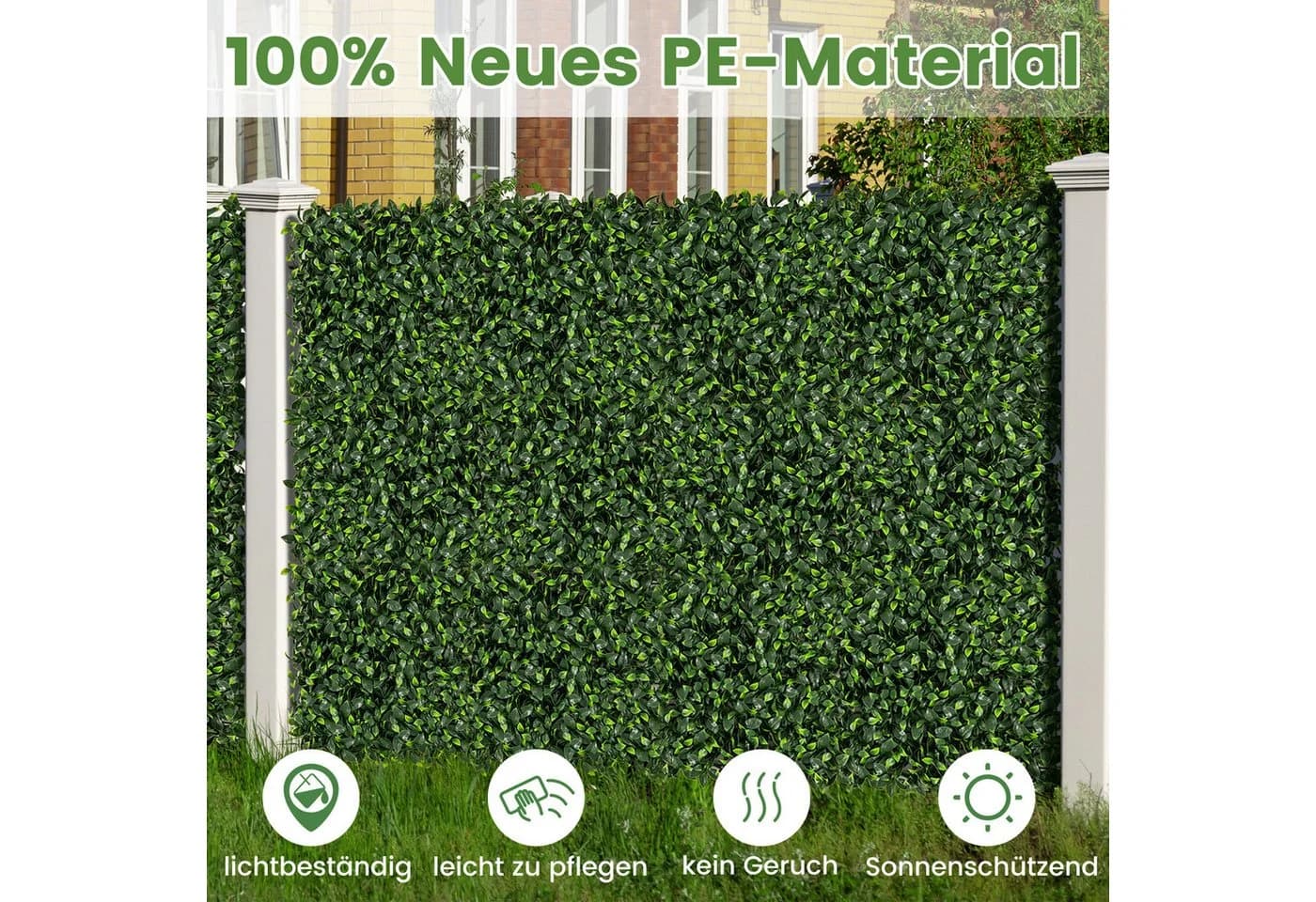 COSTWAY Kunstpflanzenwand 12 St. UV-beständig Grün PE-Material - Bild 4