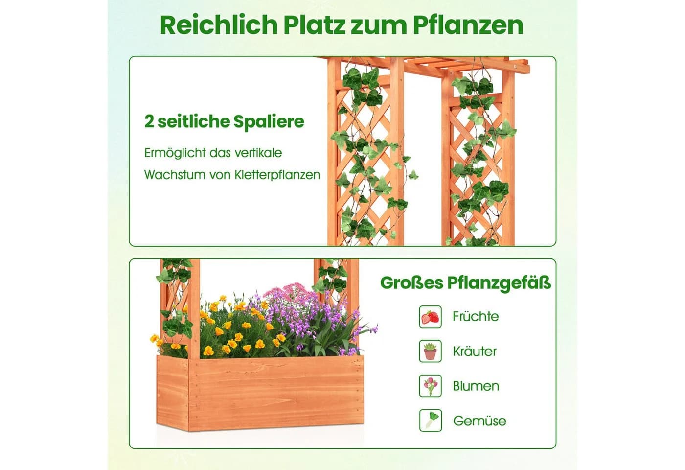 COSTWAY Hochbeet mit Rankgitter für Kletterpflanzen und hängende Körbe - Bild 3