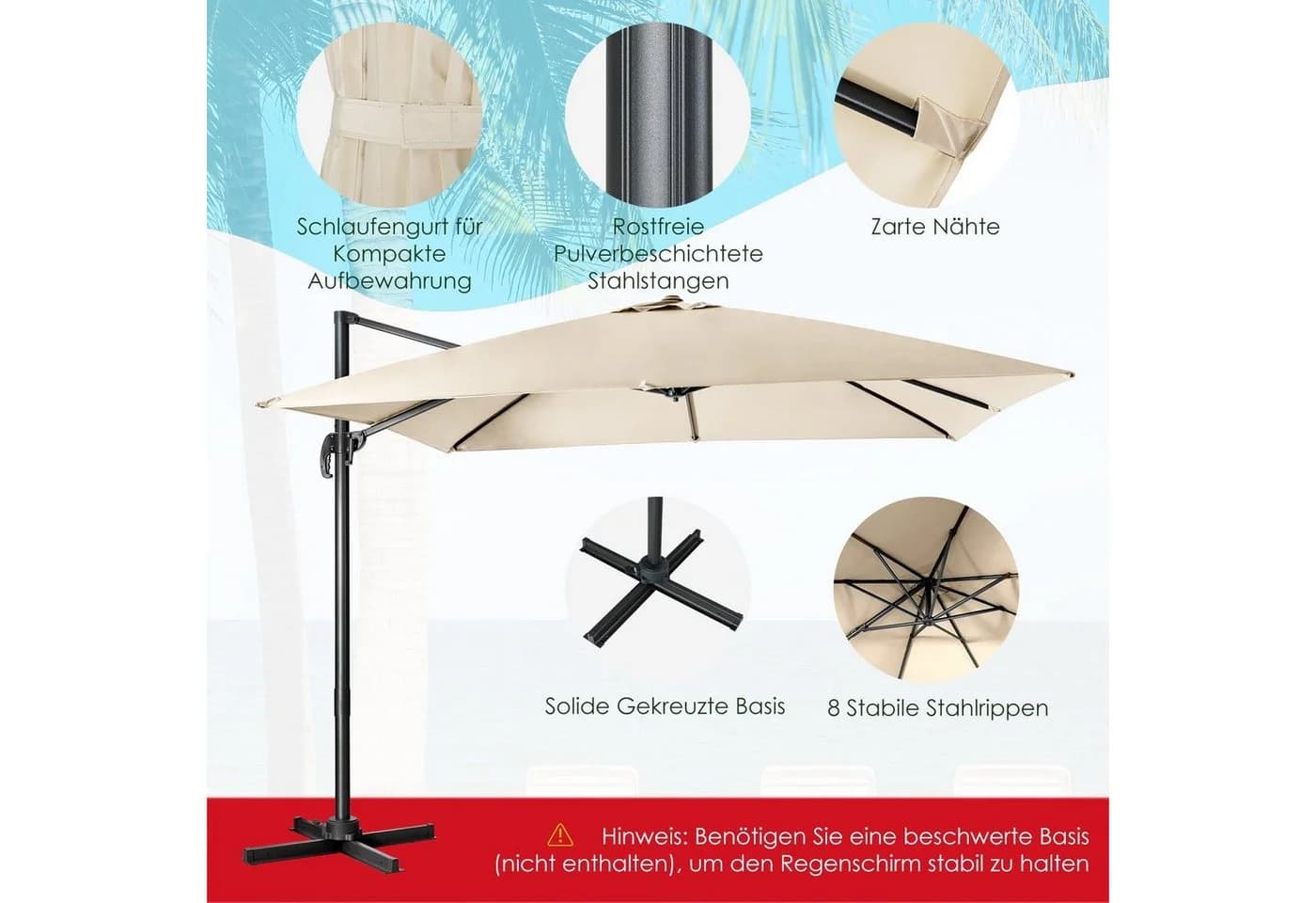 COSTWAY Sonnenschirm Ampelschirm Beige Neigbar 360° Drehbar - Bild 5