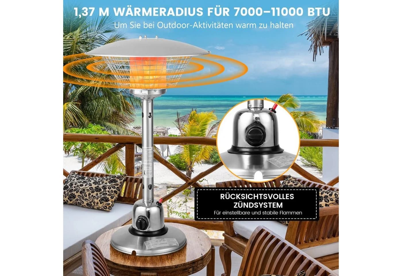COSTWAY Terrassenheizer 4000W mit Regler & Schlauch Silber - Bild 4