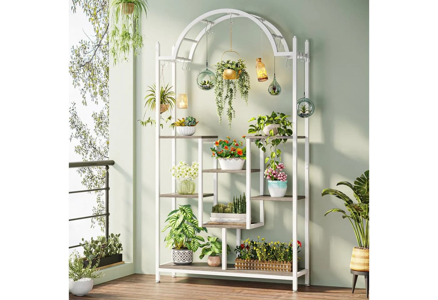 Tribesigns Blumenständer 5-stöckig Grau mit 8 S-Haken - Bild 2