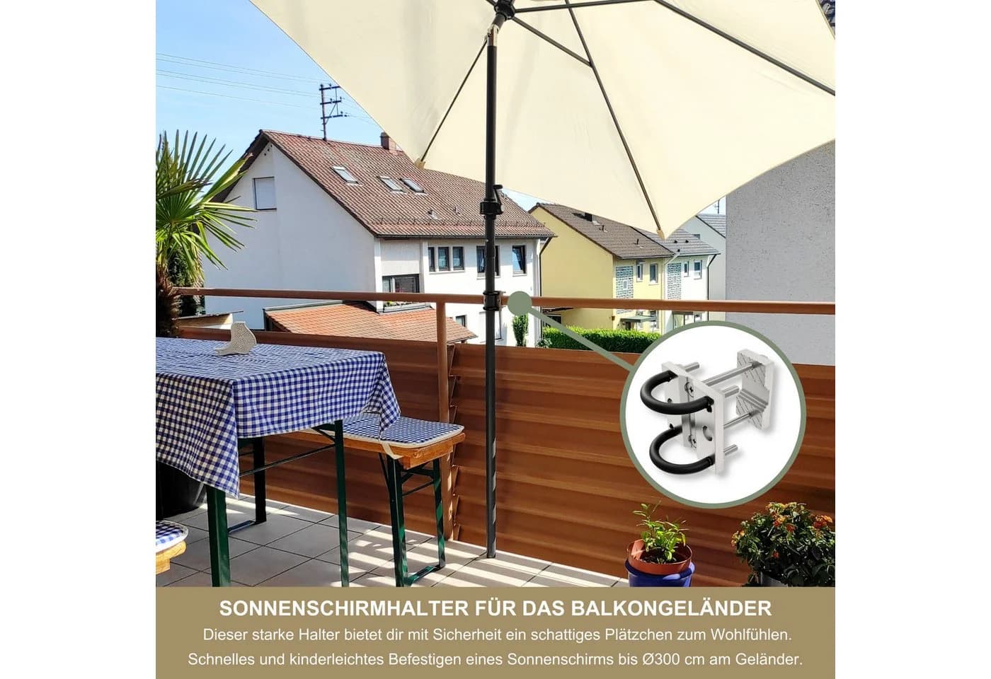 KDR Produktgestaltung Sonnenschirmhalter Balkongeländer Edelstahl
