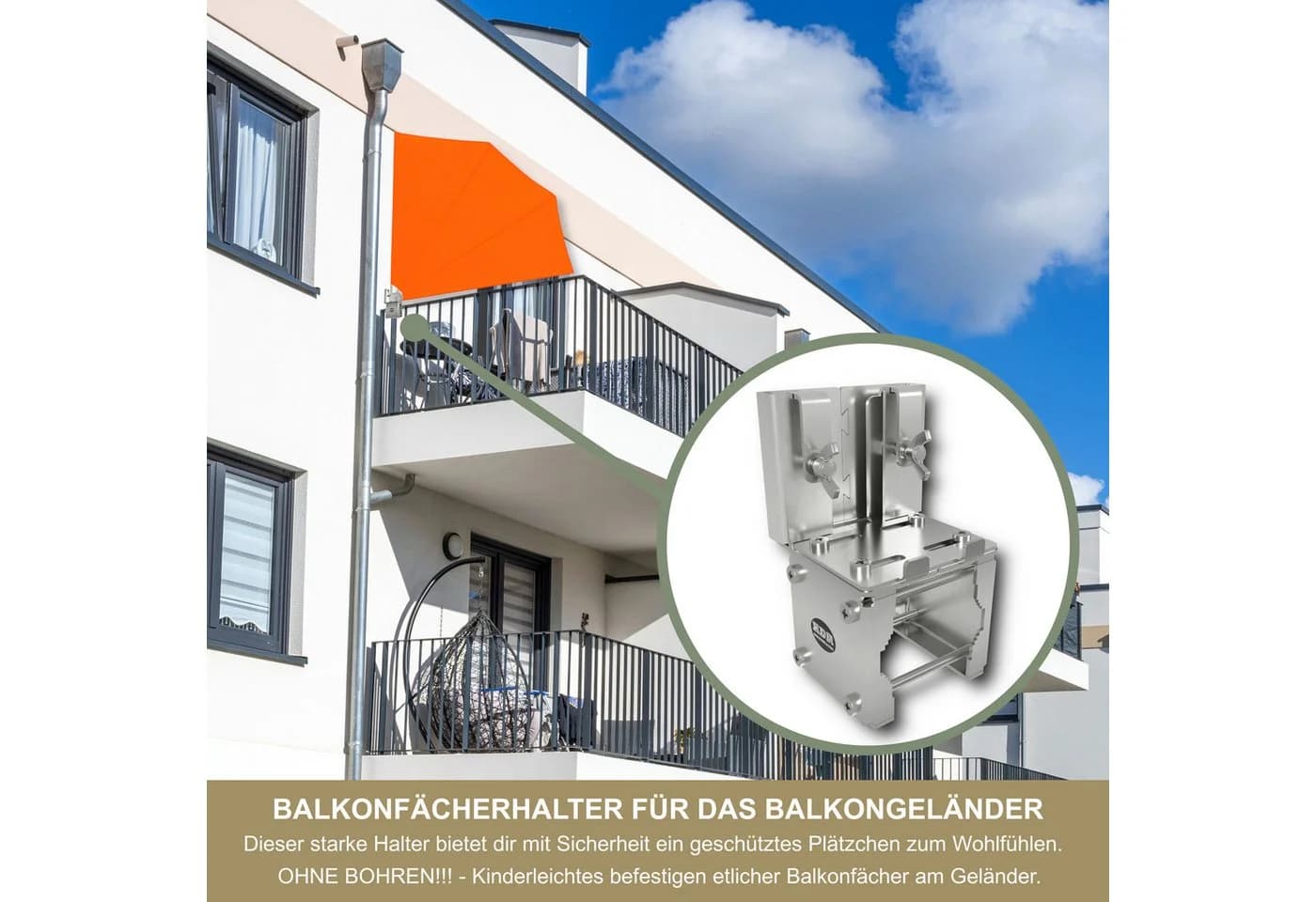 KDR Produktgestaltung Balkonfächerhalter Edelstahl Bohrfrei