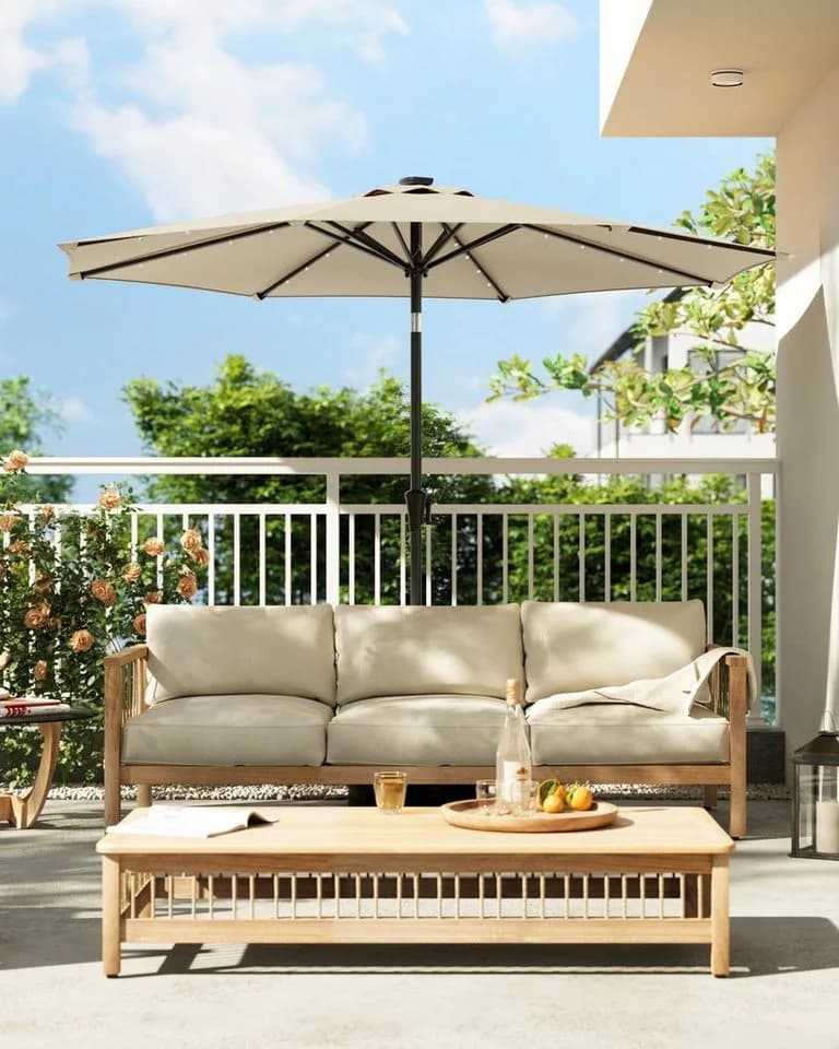 SONGMICS Sonnenschirm 300cm LED-Beleuchtung UPF50+ Beige