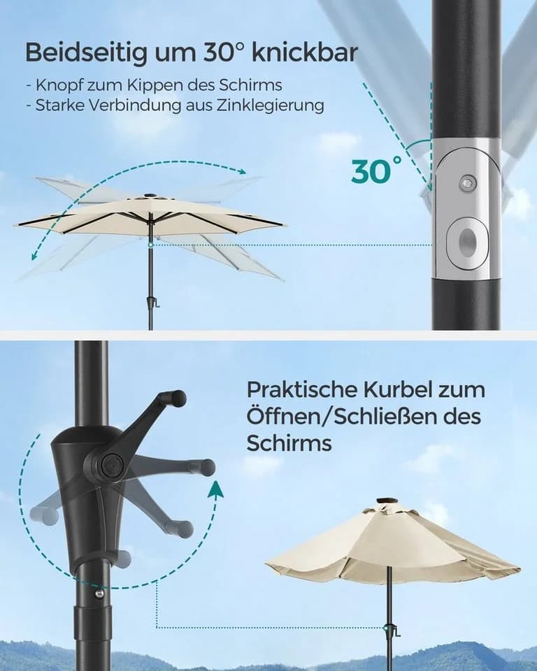 SONGMICS Sonnenschirm 300cm LED-Beleuchtung UPF50+ Beige - Bild 5
