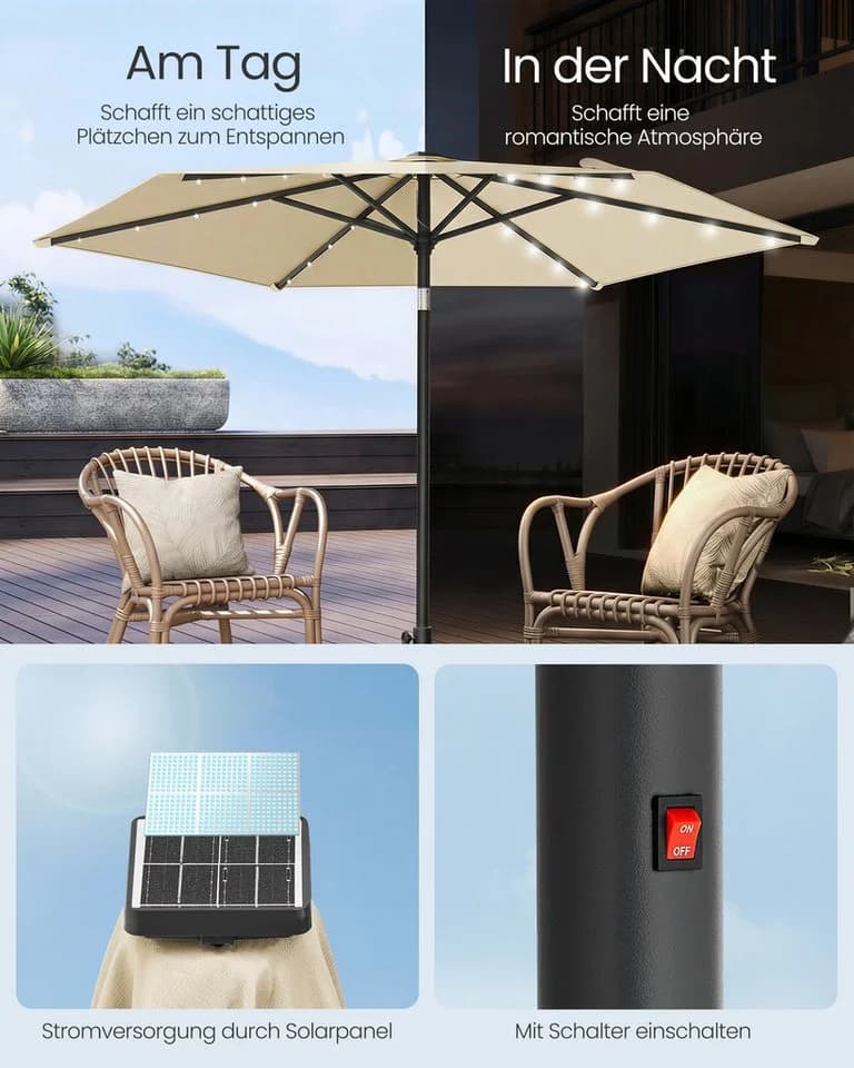 SONGMICS Sonnenschirm 270cm LED-Beleuchtung UPF50+ - Bild 4