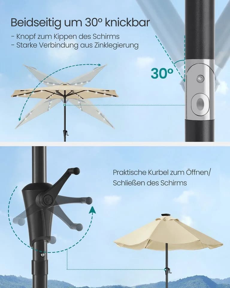 SONGMICS Sonnenschirm 270cm LED-Beleuchtung UPF50+ - Bild 5