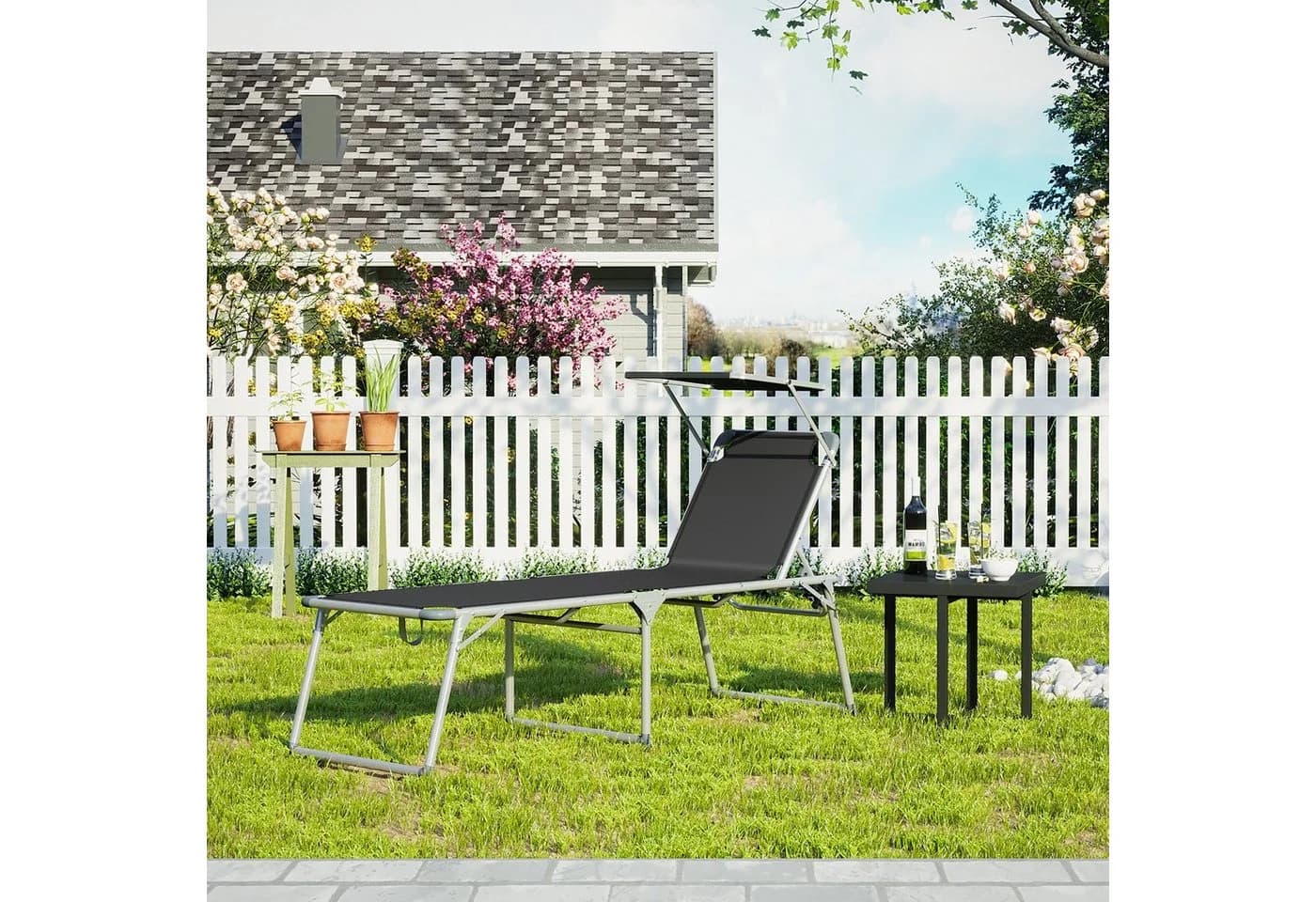 SONGMICS Gartenliege mit Dach Aluminium verstellbar