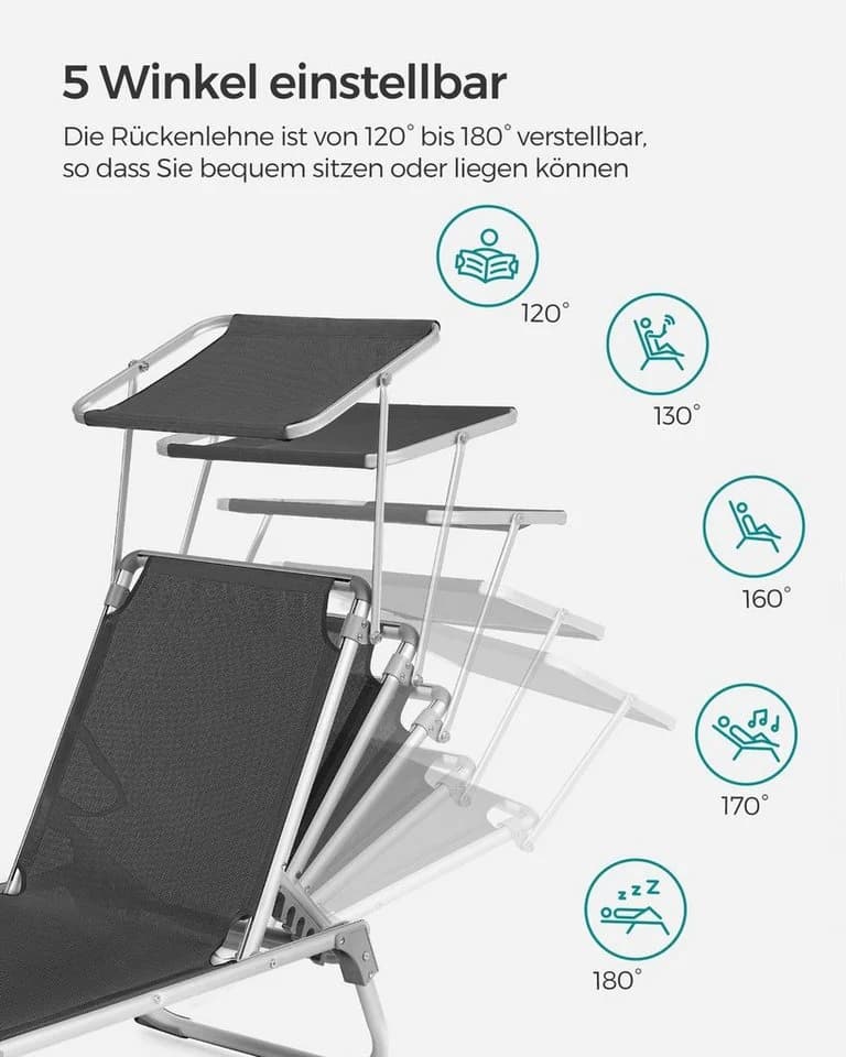 SONGMICS Gartenliege Klappbar Grau Schwarz Verstellbar - Bild 3