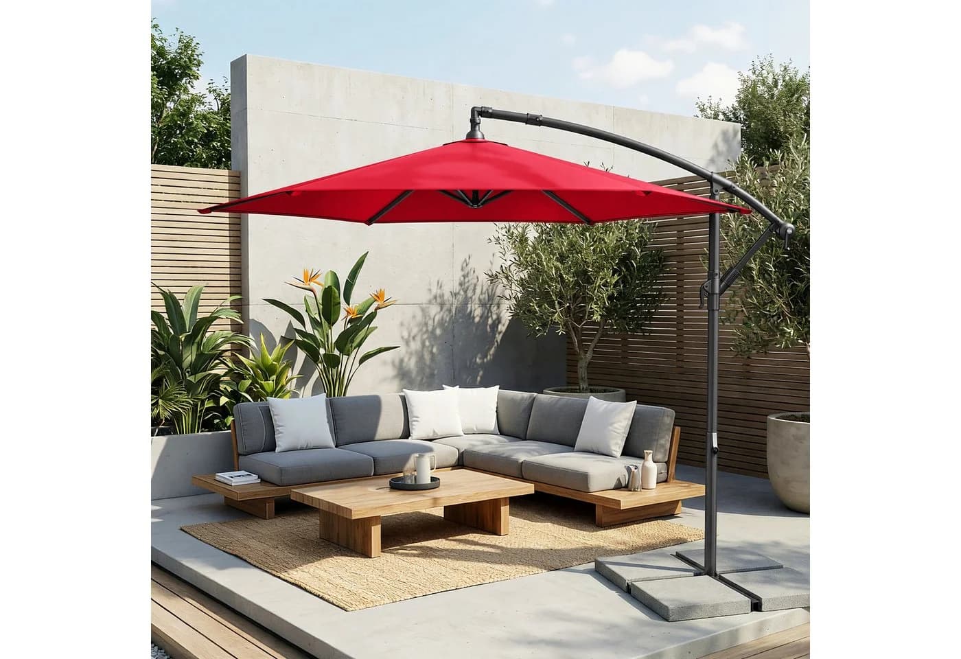 SONGMICS Sonnenschirm 300 cm UV-Schutz UPF 50+ Kurbel Ständer