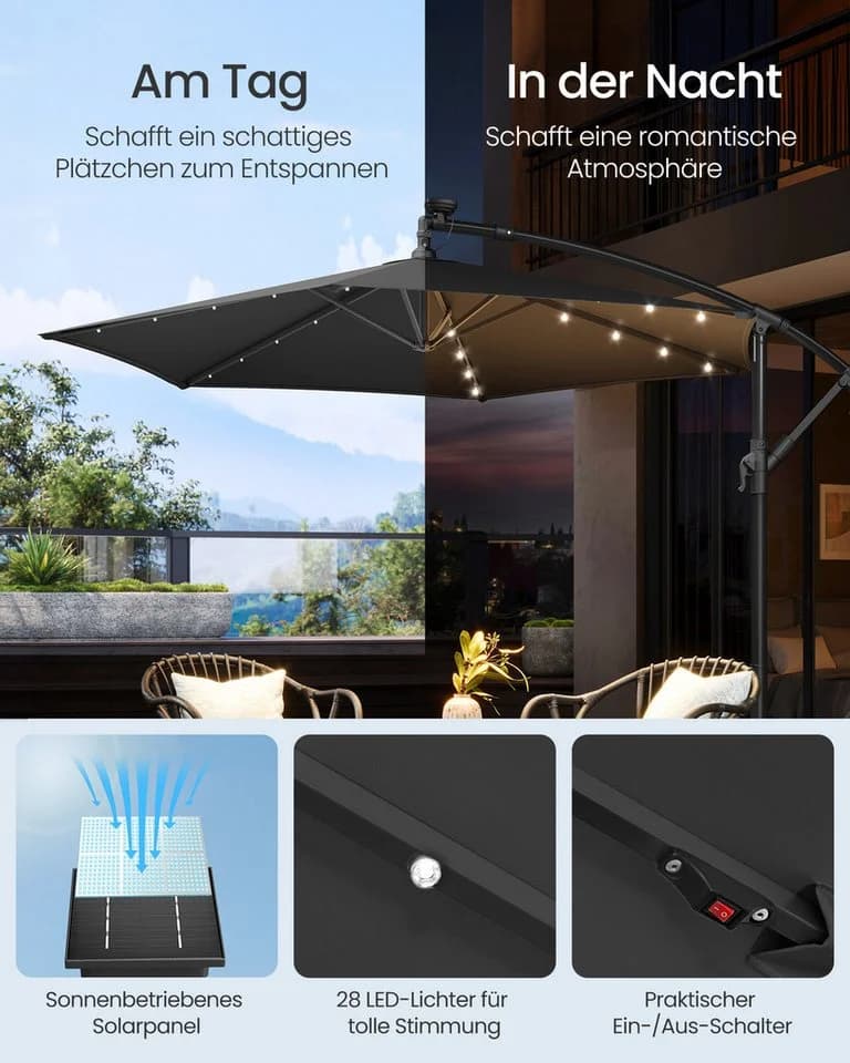 SONGMICS Sonnenschirm 300 cm LED-Beleuchtung UPF 50+ - Bild 3