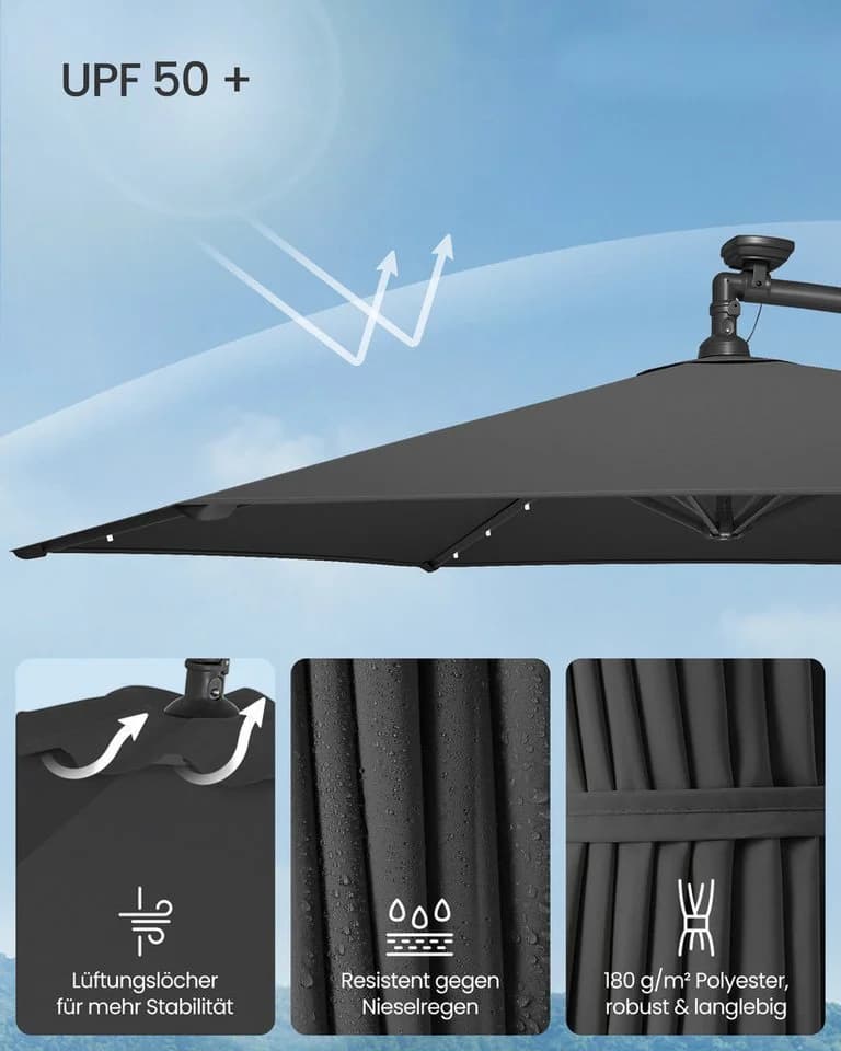SONGMICS Sonnenschirm 300 cm LED-Beleuchtung UPF 50+ - Bild 4