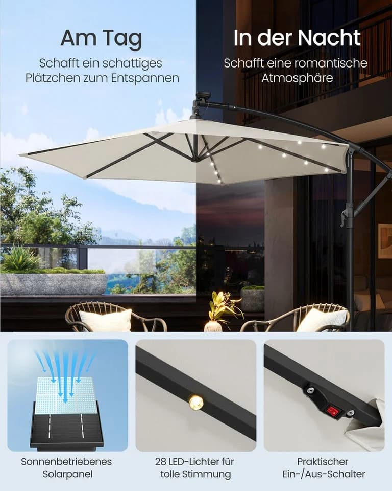 SONGMICS Sonnenschirm 300 cm LED-Solar-Beleuchtung UPF 50+ - Bild 3