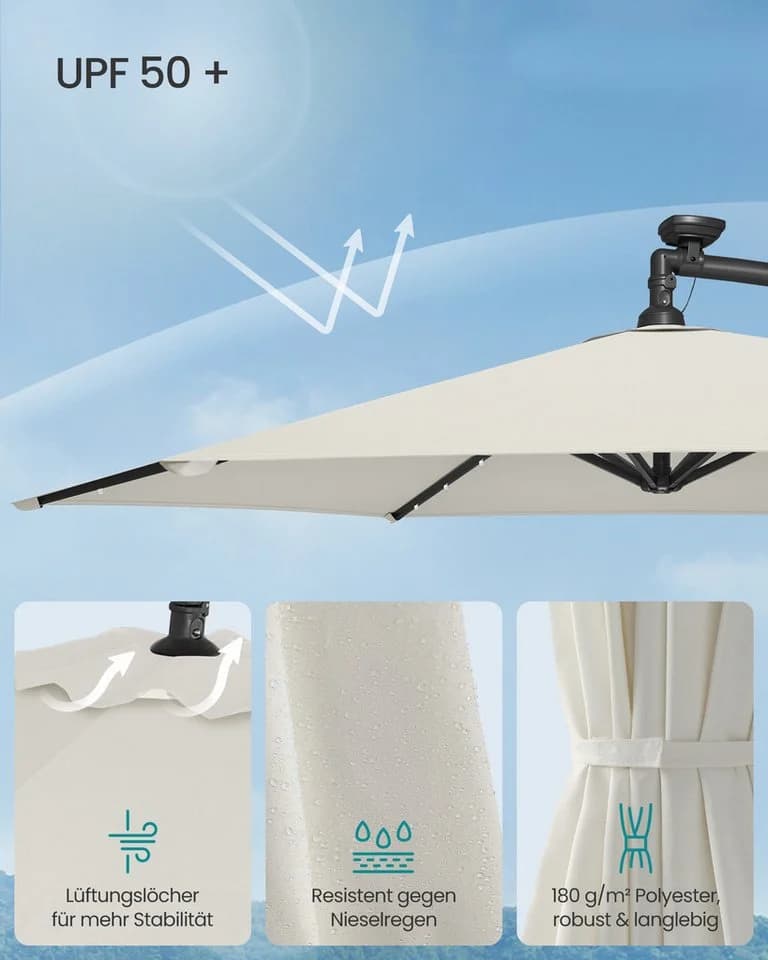 SONGMICS Sonnenschirm 300 cm LED-Solar-Beleuchtung UPF 50+ - Bild 4