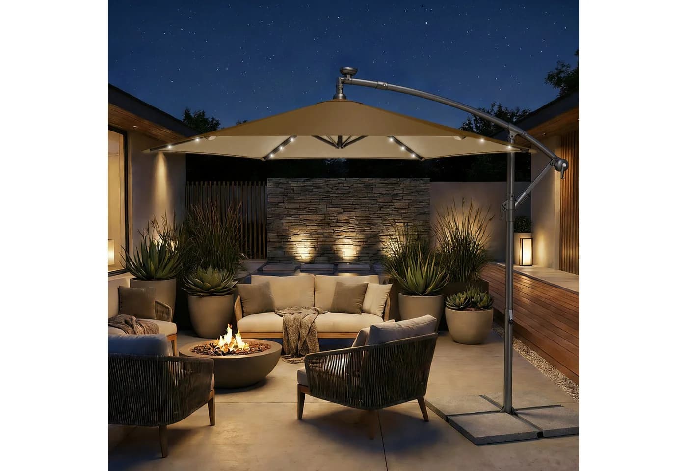 SONGMICS Sonnenschirm 300 cm LED-Beleuchtung UPF 50+