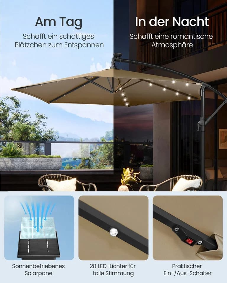 SONGMICS Sonnenschirm 300 cm LED-Beleuchtung UPF 50+ - Bild 3