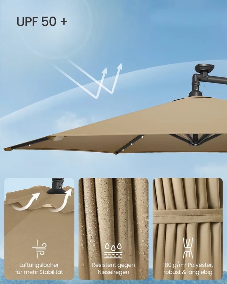 SONGMICS Sonnenschirm 300 cm LED-Beleuchtung UPF 50+ - Bild 4