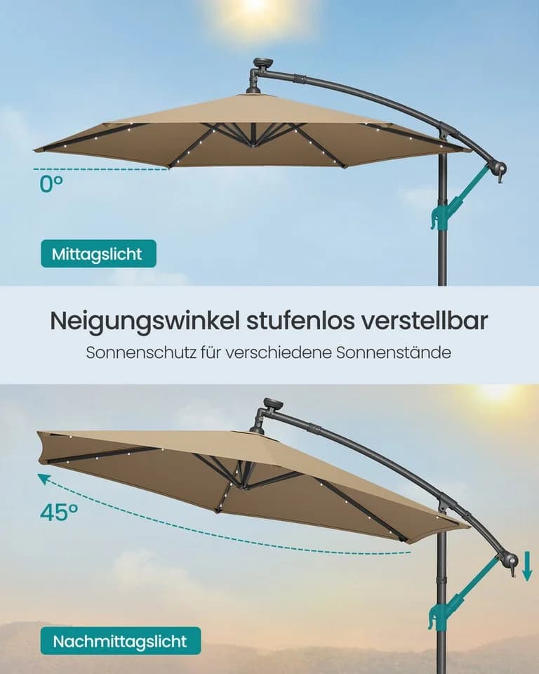 SONGMICS Sonnenschirm 300 cm LED-Beleuchtung UPF 50+ - Bild 5