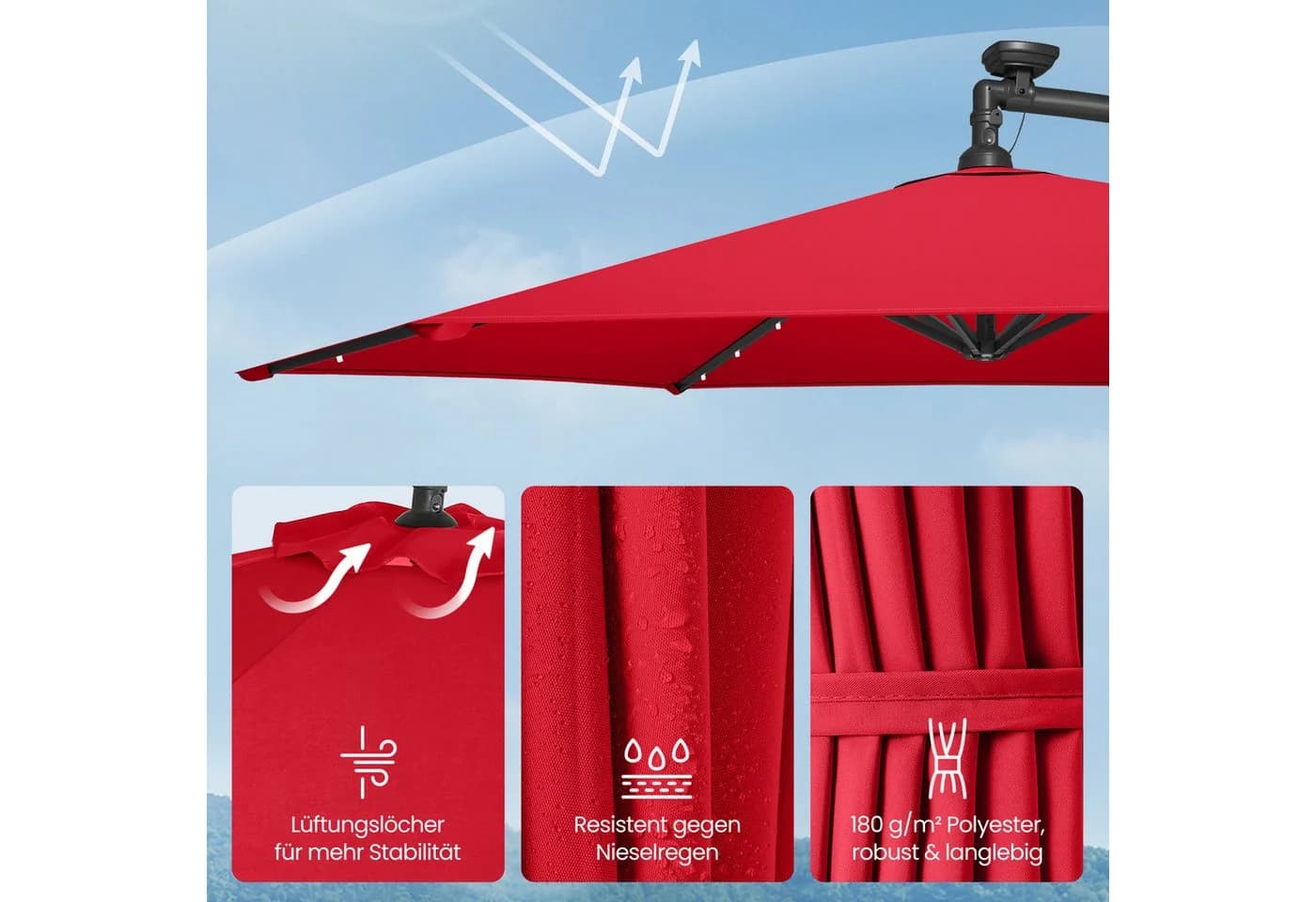 SONGMICS Sonnenschirm 300 cm LED-Beleuchtung UPF 50+ - Bild 4