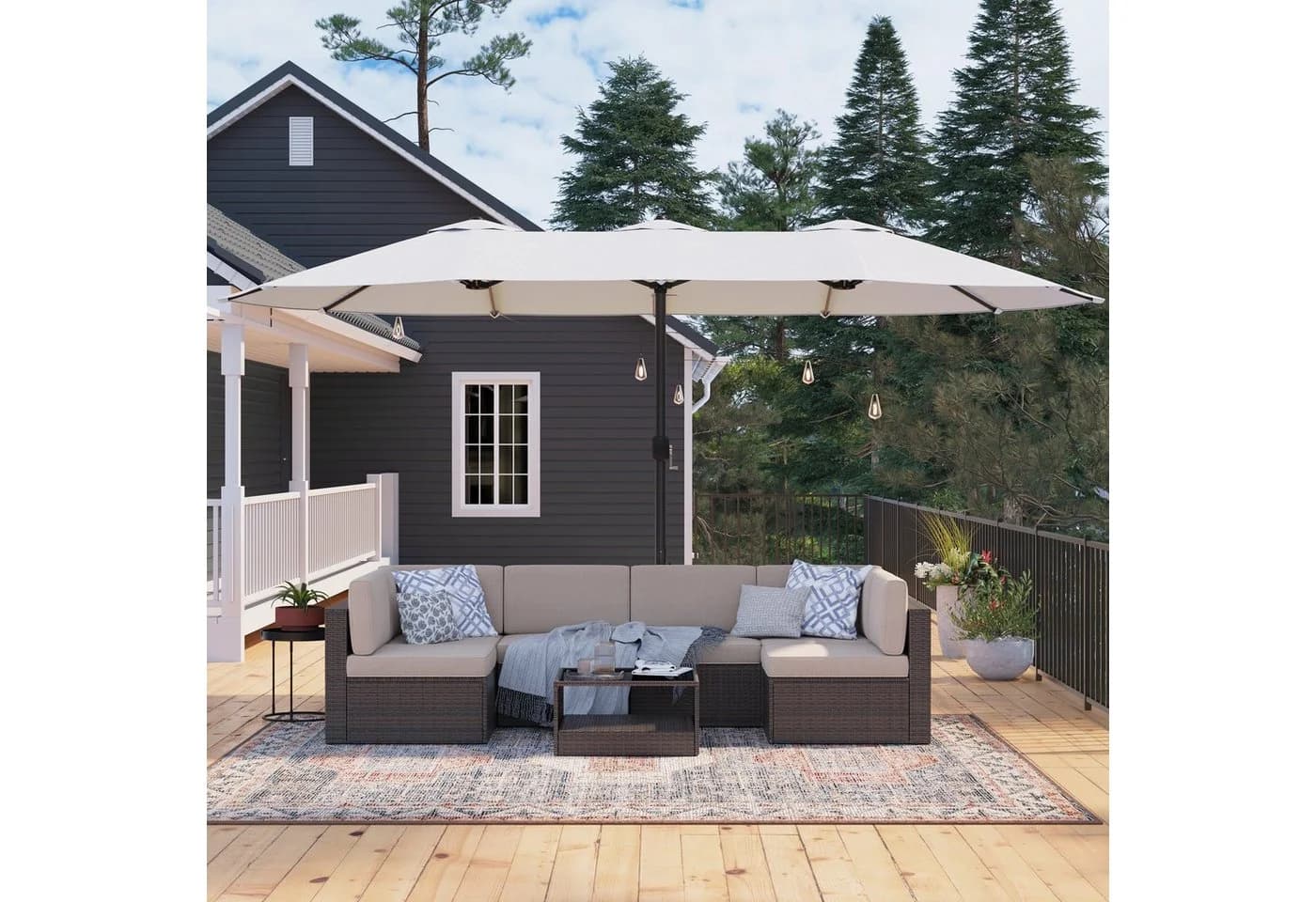 SONGMICS Sonnenschirm 460x270 cm UPF 50+ Beige