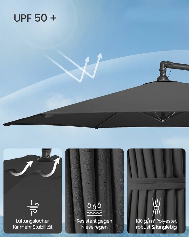 SONGMICS Sonnenschirm Ø 300 cm UV-Schutz UPF 50+ mit Kurbel und Ständer - Bild 3