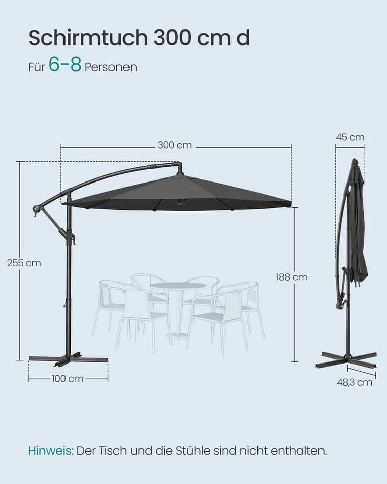 SONGMICS Sonnenschirm Ø 300 cm UV-Schutz UPF 50+ mit Kurbel und Ständer - Bild 5