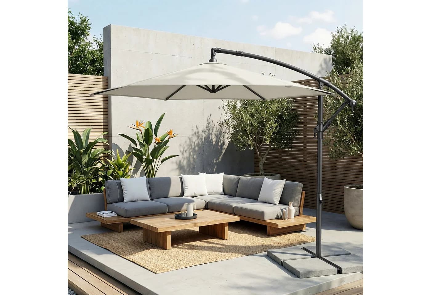 SONGMICS Sonnenschirm 300 cm UV-Schutz UPF 50+ mit Kurbel