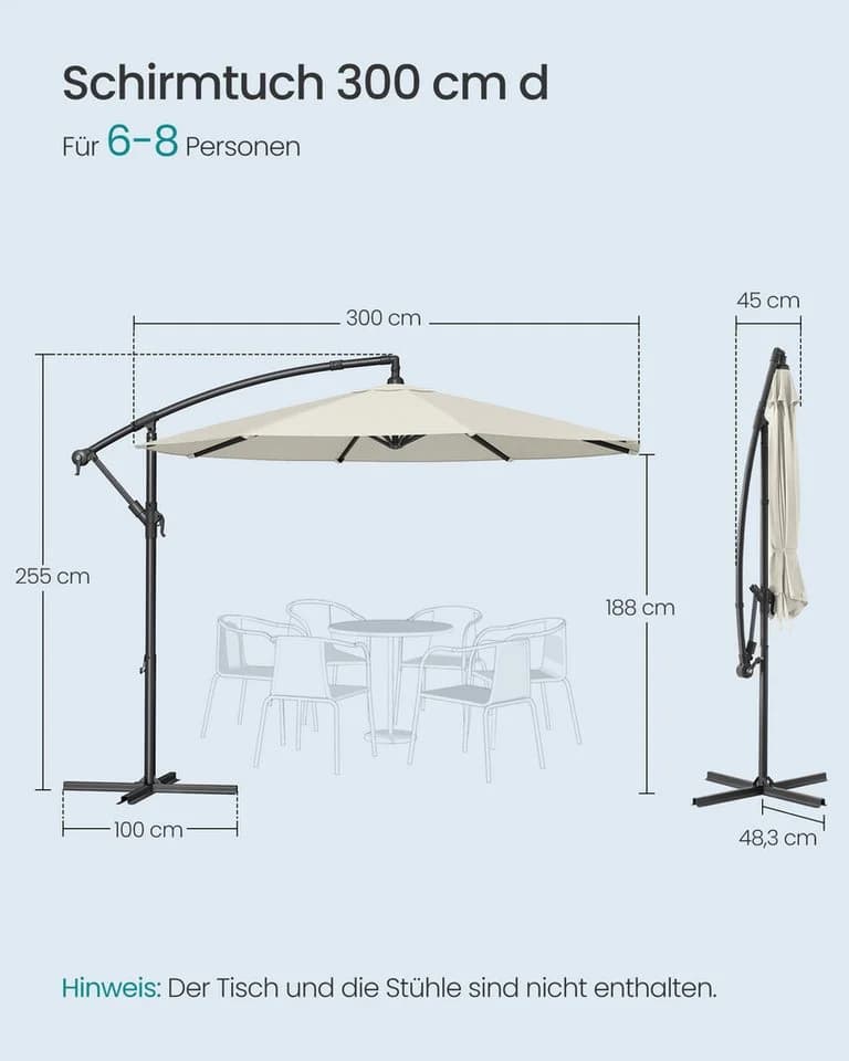 SONGMICS Sonnenschirm 300 cm UV-Schutz UPF 50+ mit Kurbel - Bild 5