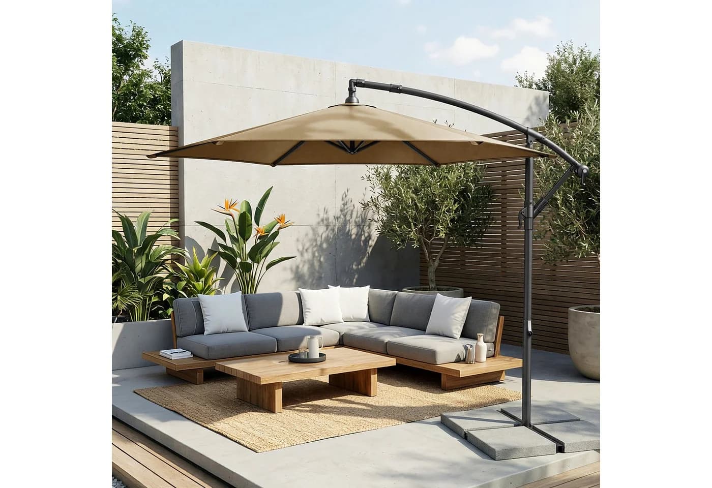SONGMICS Sonnenschirm 300 cm UV-Schutz UPF 50+ mit Kurbel und Ständer
