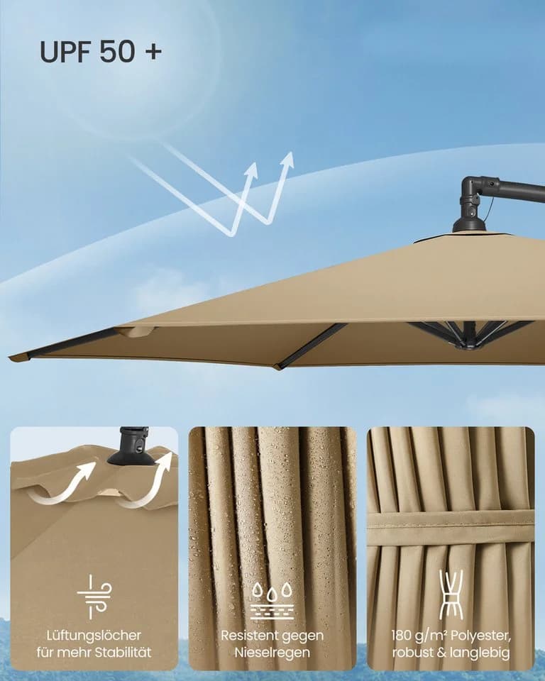 SONGMICS Sonnenschirm 300 cm UV-Schutz UPF 50+ mit Kurbel und Ständer - Bild 3