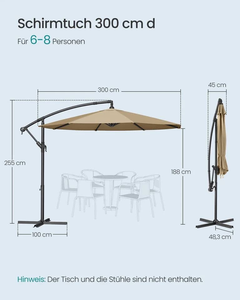 SONGMICS Sonnenschirm 300 cm UV-Schutz UPF 50+ mit Kurbel und Ständer - Bild 5