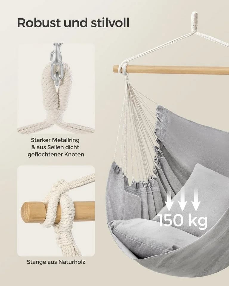 SONGMICS Hängesessel mit 2 Kissen Metallkette bis 150 kg belastbar - Bild 5