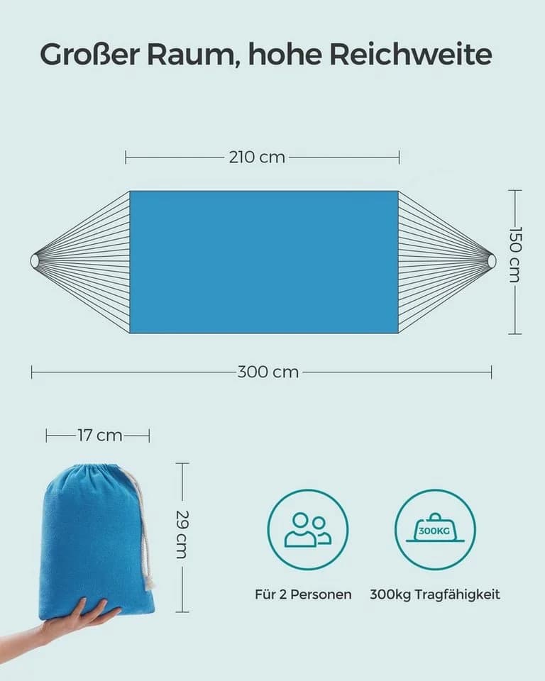 SONGMICS Hängematte Türkis 300 kg Tragfähigkeit