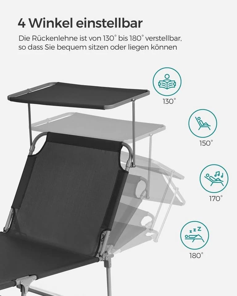 SONGMICS Gartenliege 2er Set Klappbar Anthrazit - Bild 4