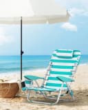 SONGMICS Strandstuhl Klappstuhl mit Kopfstütze Grün-Weiß Bild 1