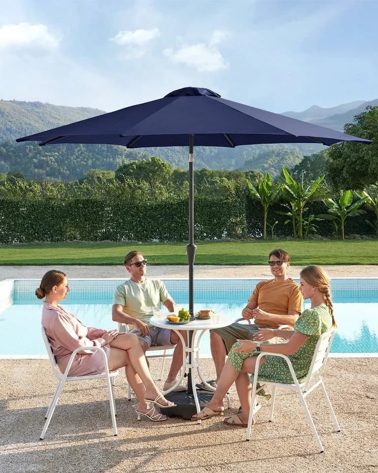 SONGMICS Sonnenschirm mit Kurbel Marineblau UPF 50+