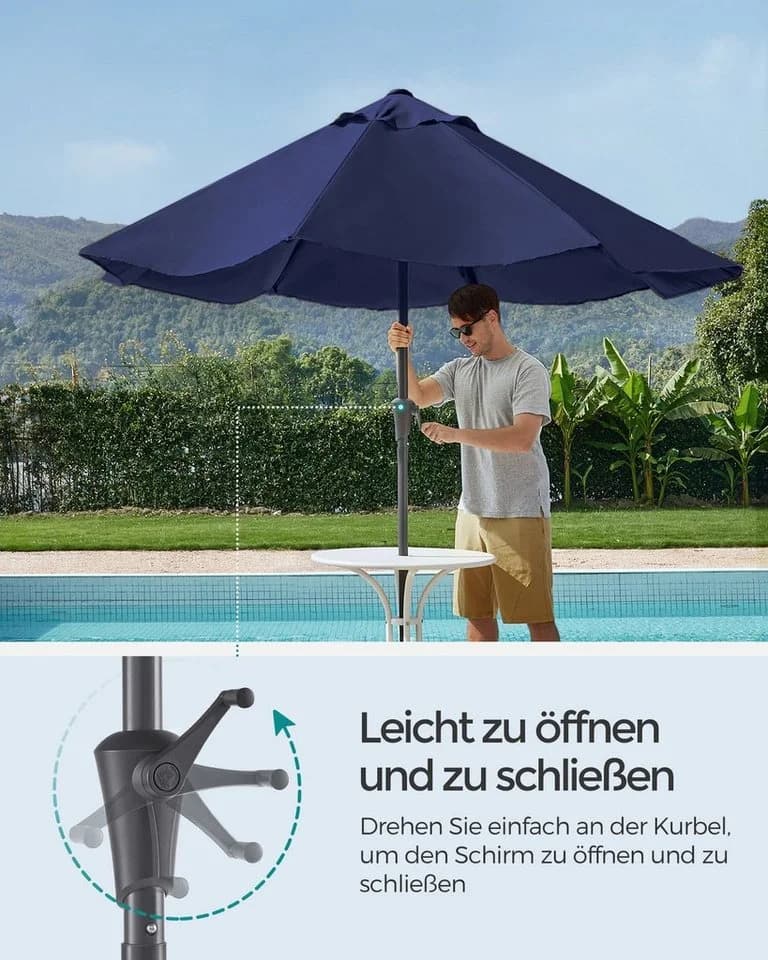 SONGMICS Sonnenschirm mit Kurbel Marineblau UPF 50+ - Bild 3
