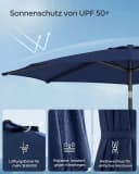SONGMICS Sonnenschirm mit Kurbel Marineblau UPF 50+ Bild 5
