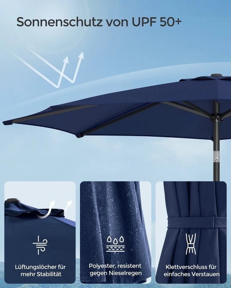 SONGMICS Sonnenschirm mit Kurbel Marineblau UPF 50+ - Bild 5