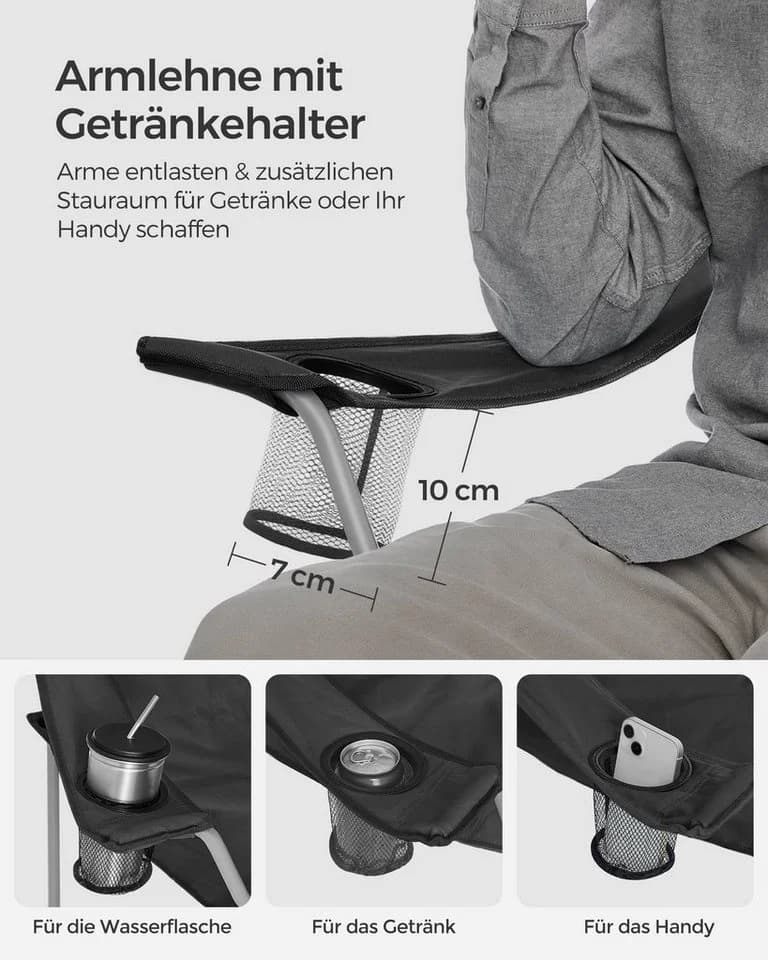 SONGMICS Campingstuhl Klappstühle 2er Set Rot/Schwarz Armlehnen Getränkehalter - Bild 5