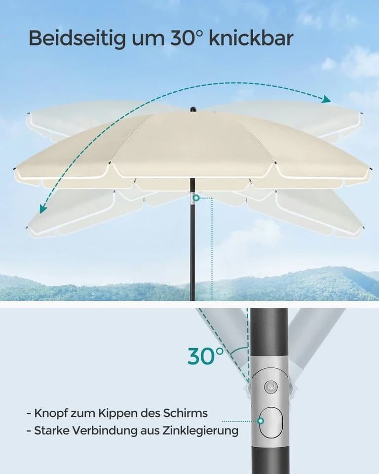 SONGMICS Sonnenschirm 200cm UPF 50+ Beige - Bild 3