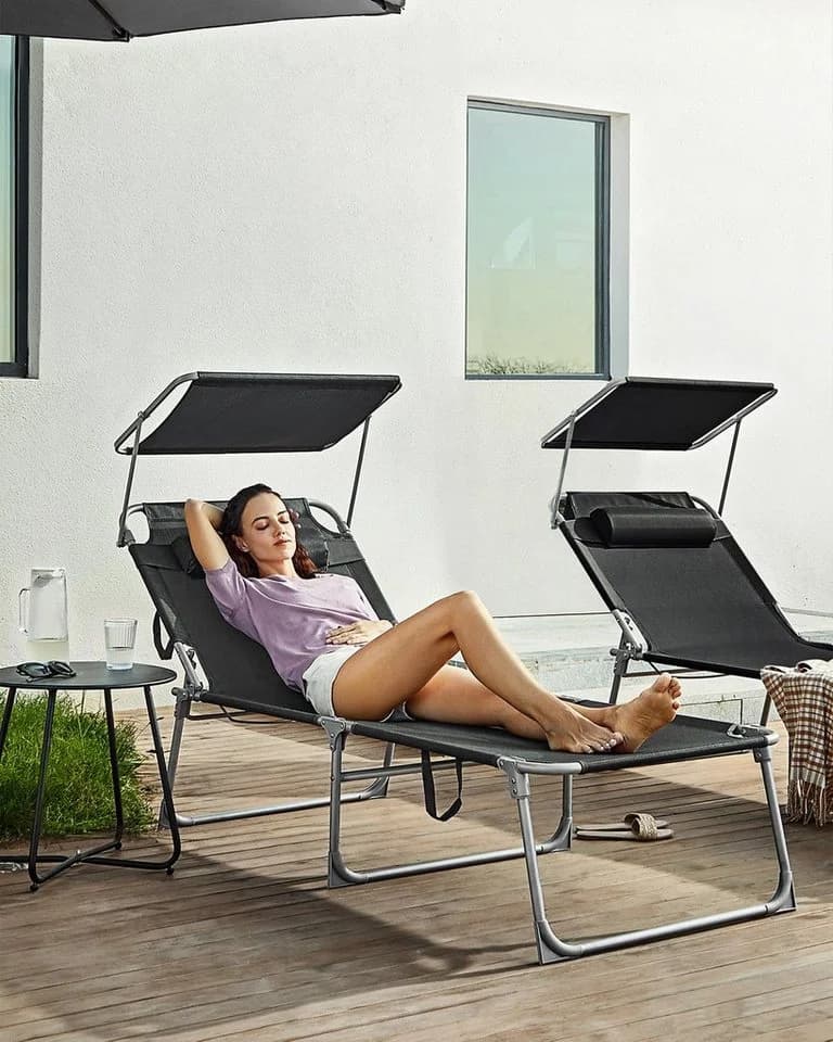 SONGMICS Gartenliege Klappbar Schwarz
