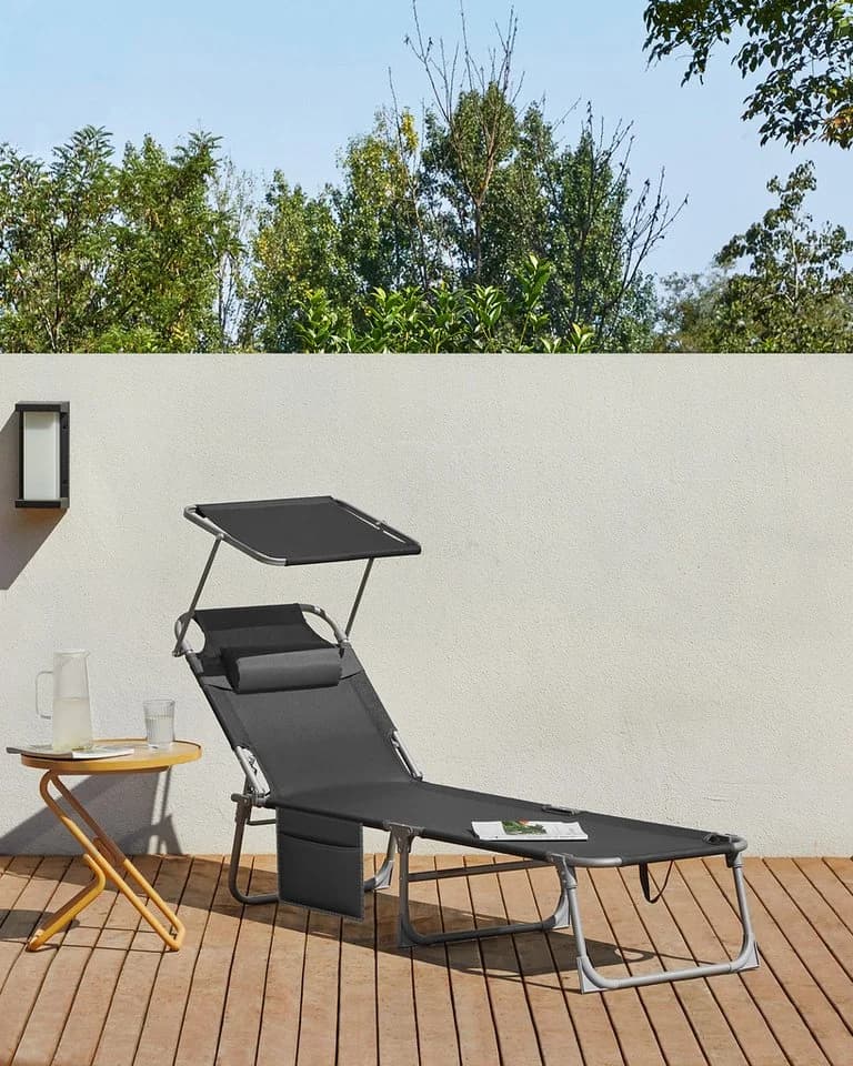 SONGMICS Gartenliege Klappbar mit Seitentasche und Kopfstütze