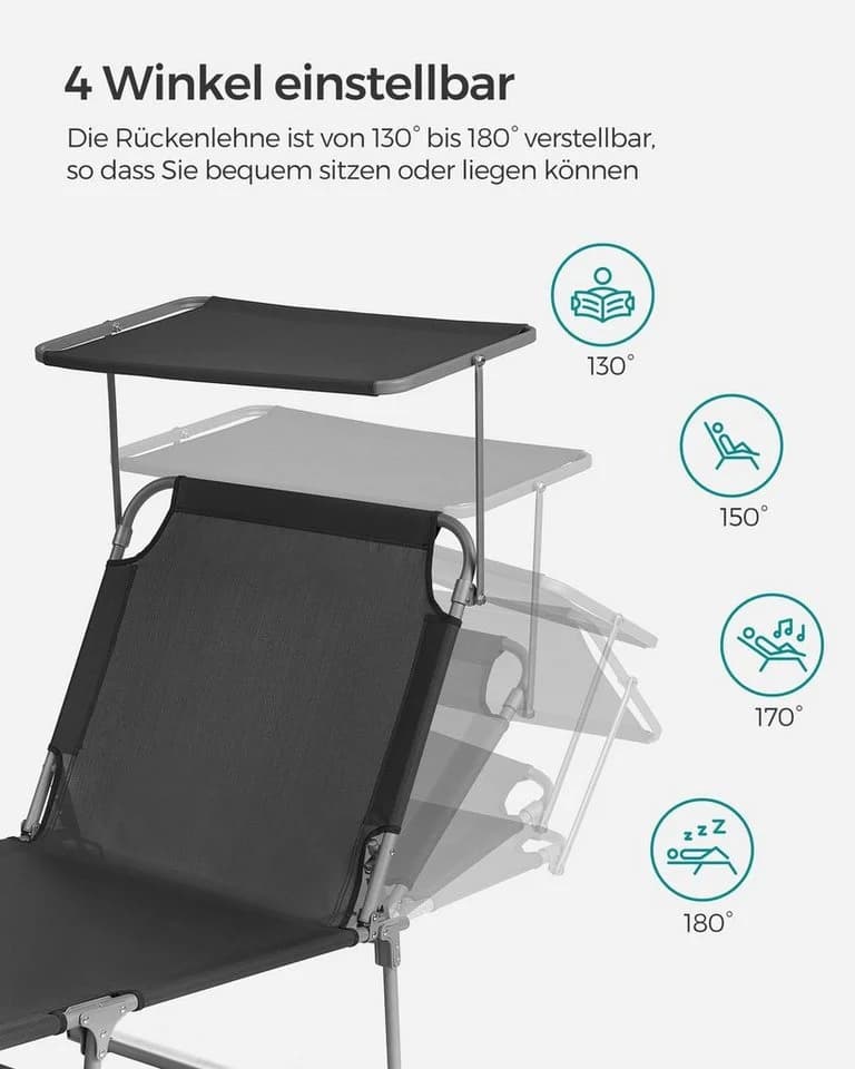 SONGMICS Gartenliege Klappbar mit Seitentasche und Kopfstütze - Bild 3