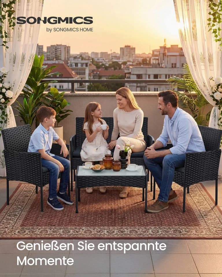 SONGMICS Gartenlounge-Set 4-tlg. Schwarz/Grau