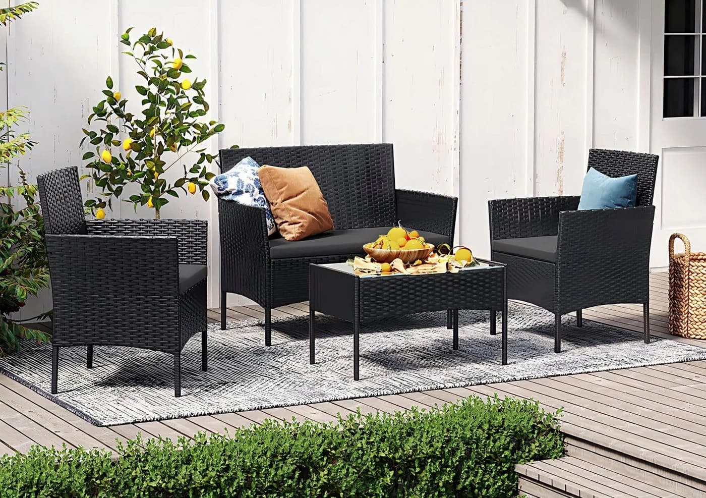 SONGMICS Gartenlounge-Set 4-tlg. Schwarz/Grau - Bild 2